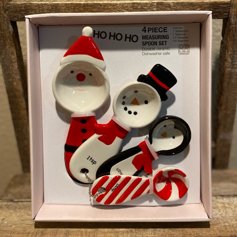 Christmas Measuring Spoons, 4 Piece Ceramic Measuring Spoon Set Kitchen Ho Ho Ho